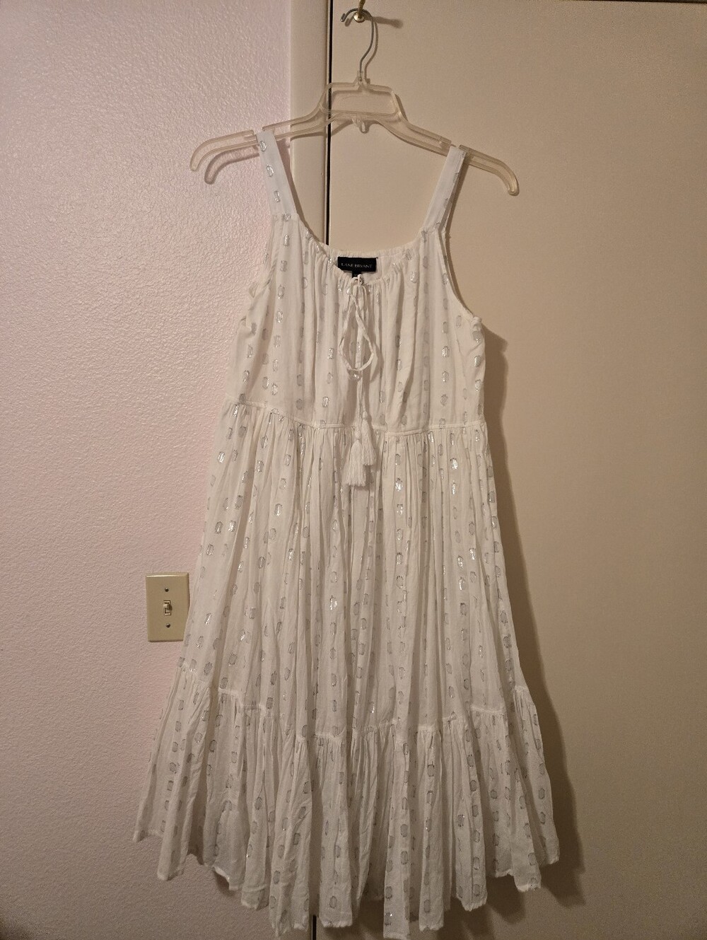 Lane Bryant White Eyelet Maxi Dress with Tassel Tie